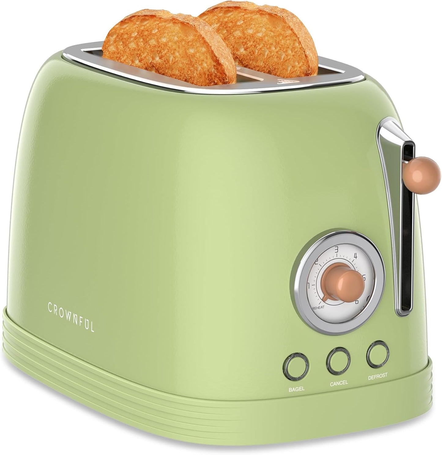 CROWNFUL 2-Slice Toaster with Extra Wide Slots and Retro Design