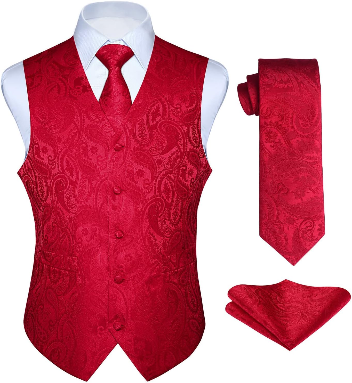 HISDERN Men's Paisley Vest Tie Set for Weddings and Parties