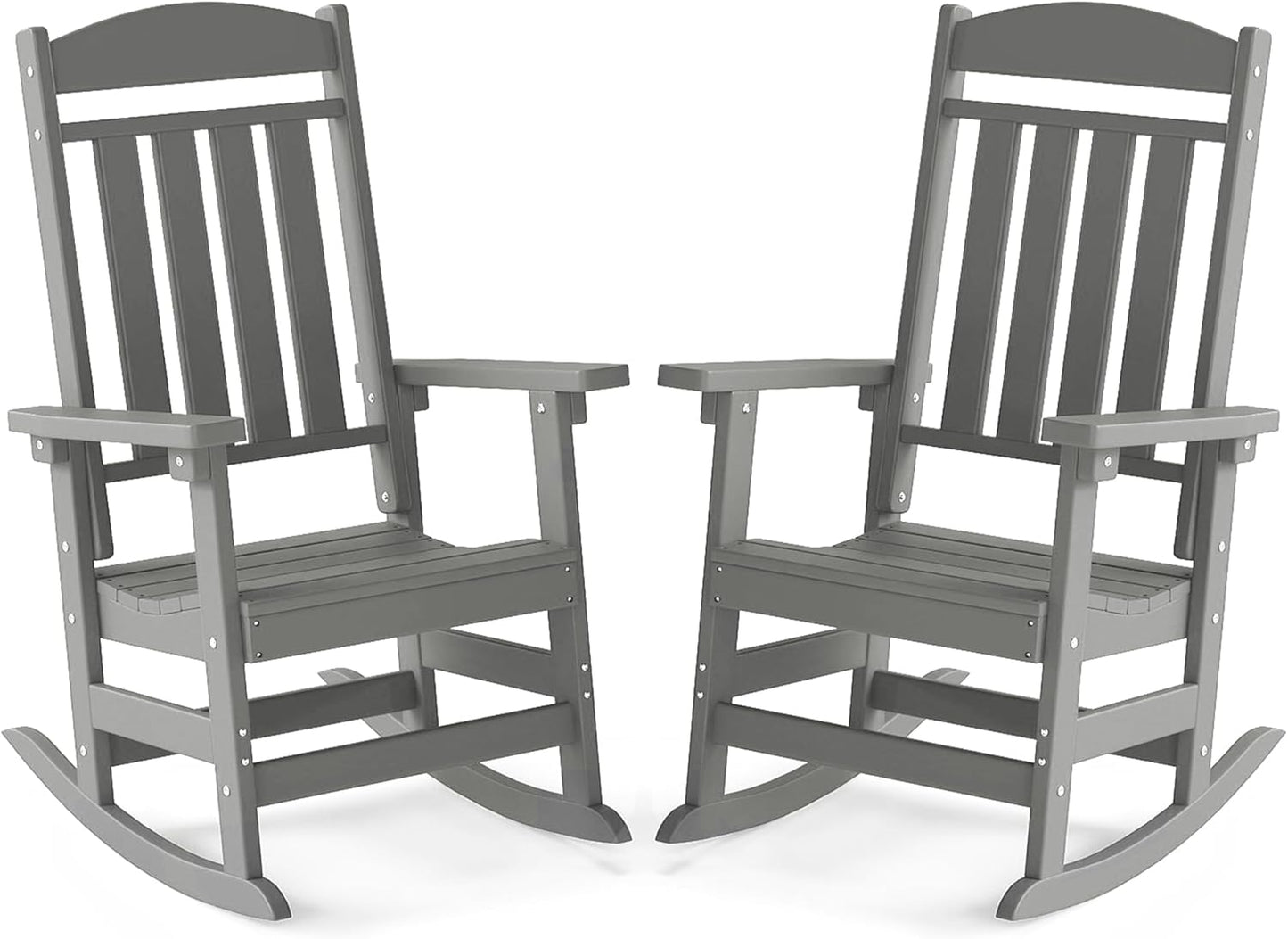 FOOWIN Set of 2 Outdoor High Back Rocking Chairs - All-Weather Porch Rockers for Ultimate Comfort