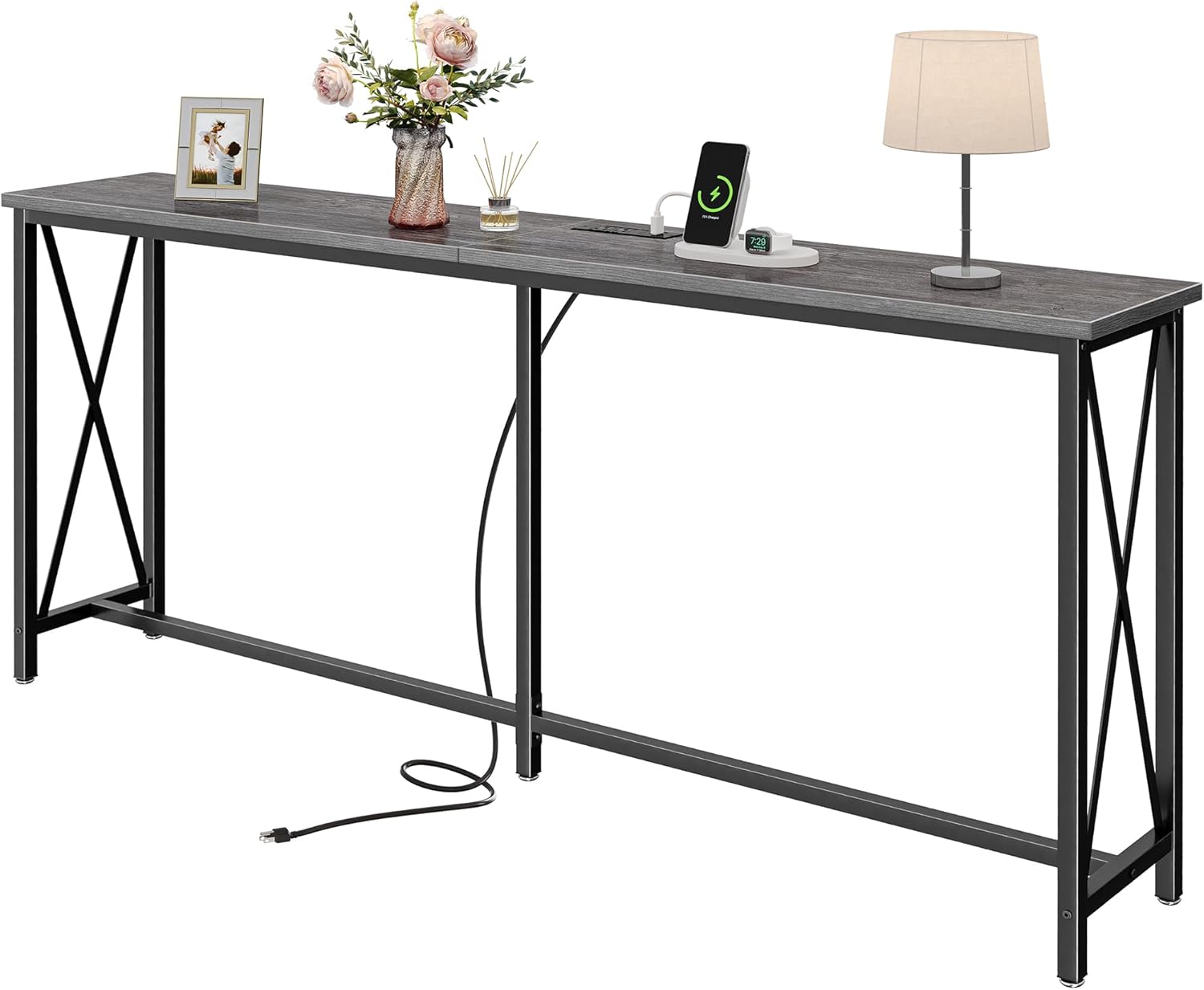 70 Inch Console Table with Outlets and USB-C Port for Living Room