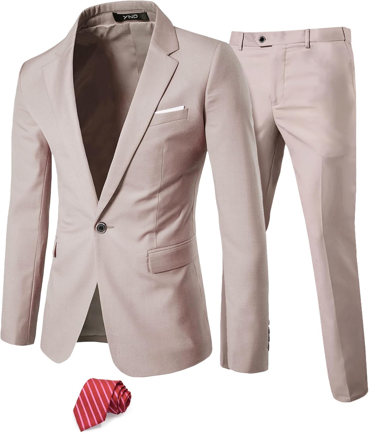 YND Men's 2 Piece Suit Set with Tie for Weddings and Parties