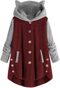 Cat Ear Hoodie Women's Plus Size Cozy Button-Up Plush Coat