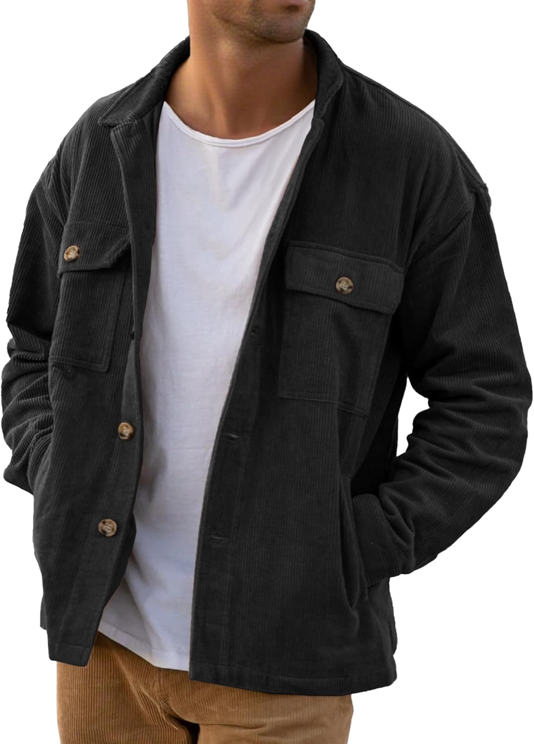 PLEPAN Men's Corduroy Shacket: Stylish 4-Pocket Work Jacket