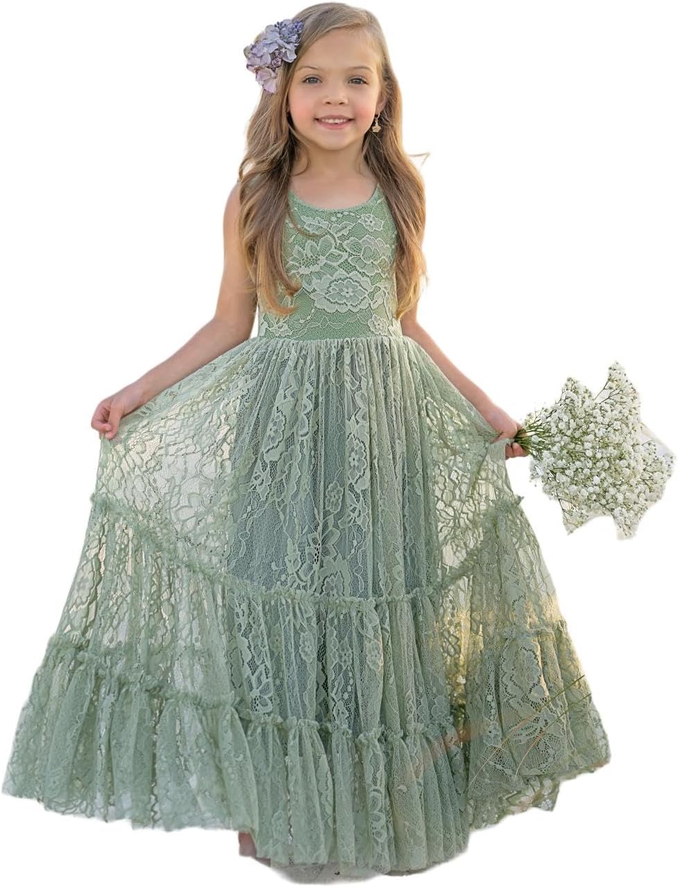 Flower Girl Dress Lace Boho Toddler Dresses for Special Occasions