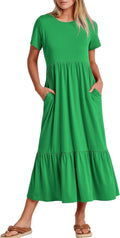 Womens 2025 Summer Casual Maxi Dress - Flowy Tiered Midi
