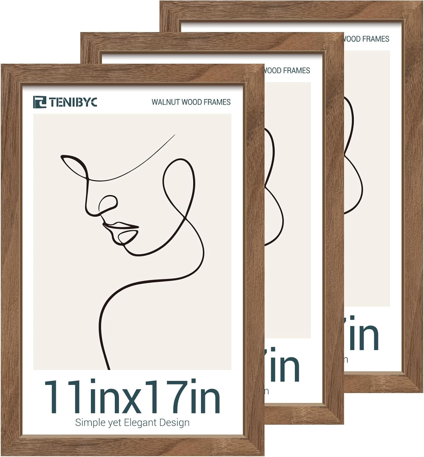 11x17 Walnut Poster Frame 3 Pack with HD Glass for Your Home