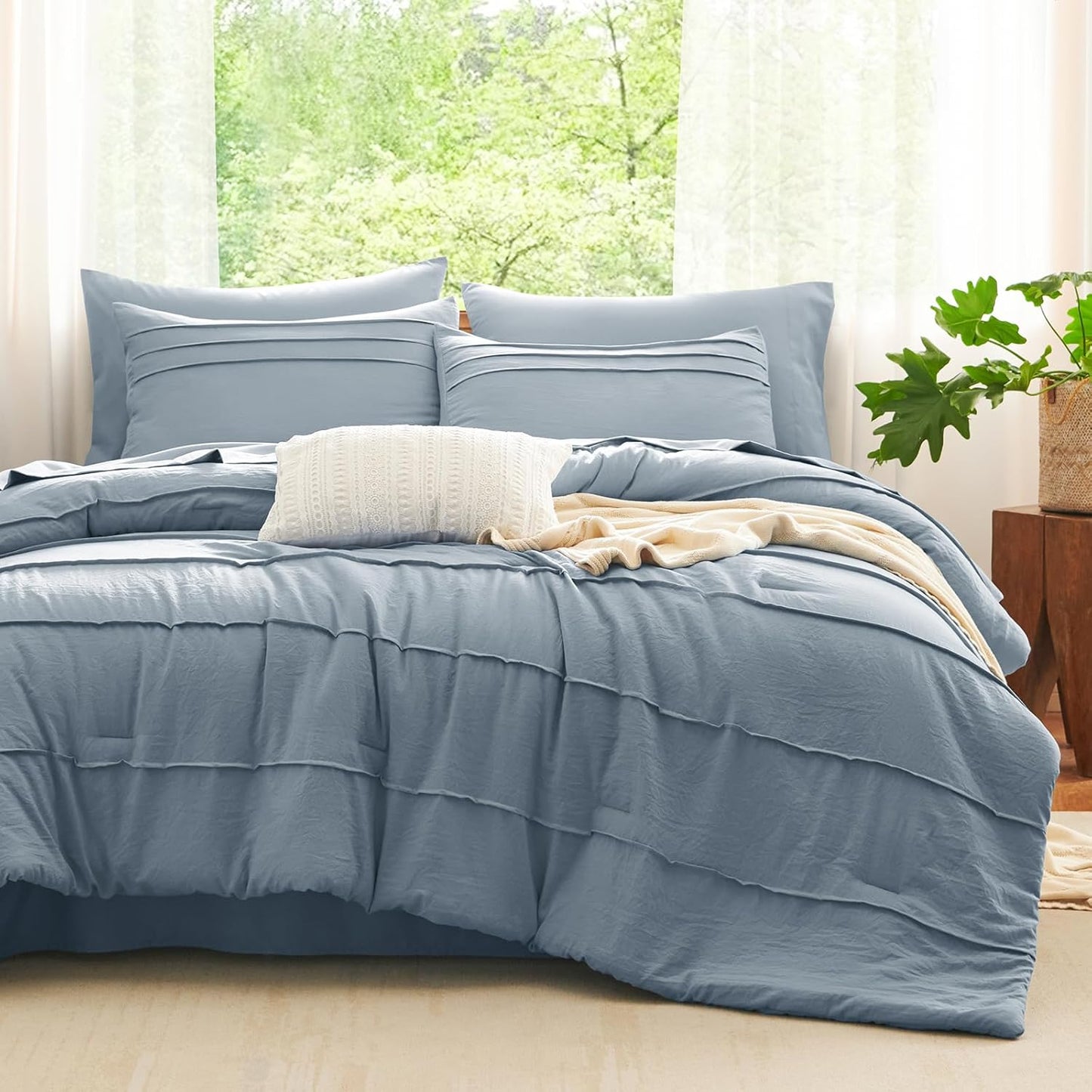 CozyLux Queen Comforter Set Grayish Blue for Elegant Bedrooms