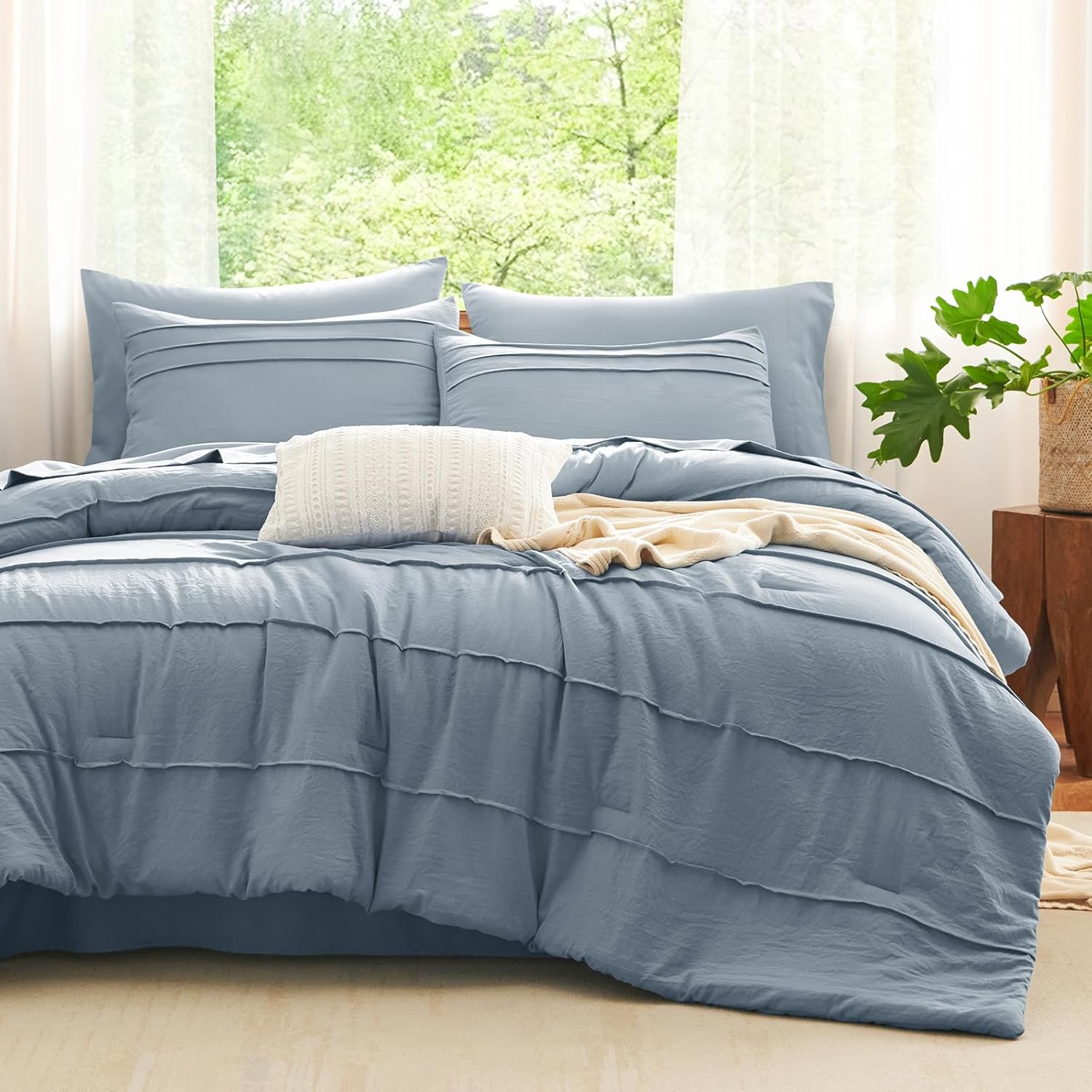CozyLux Queen Comforter Set Grayish Blue for Elegant Bedrooms