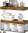 Over Toilet Bathroom Shelves Floating Shelf Set - Rustic Brown storage