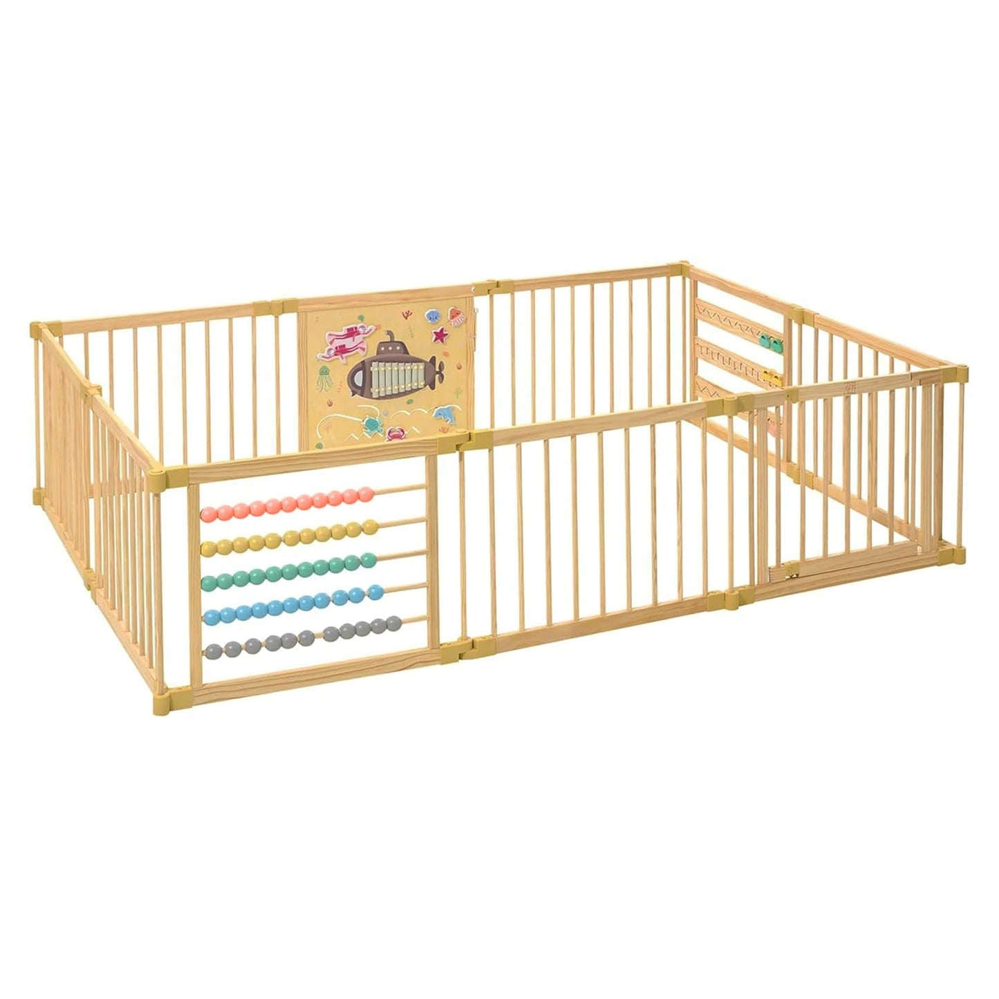 Extra Large Wooden Playpen for Toddlers with Under-The-Sea Toys
