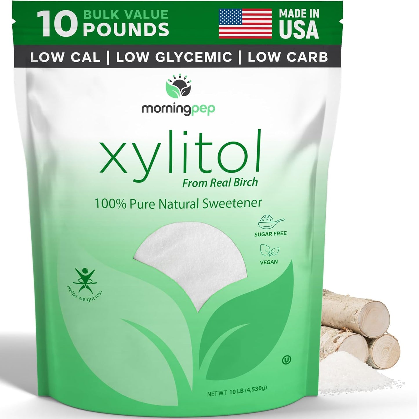 Morning Pep Pure Birch Xylitol Sweetener for Keto Diet 10 LBs