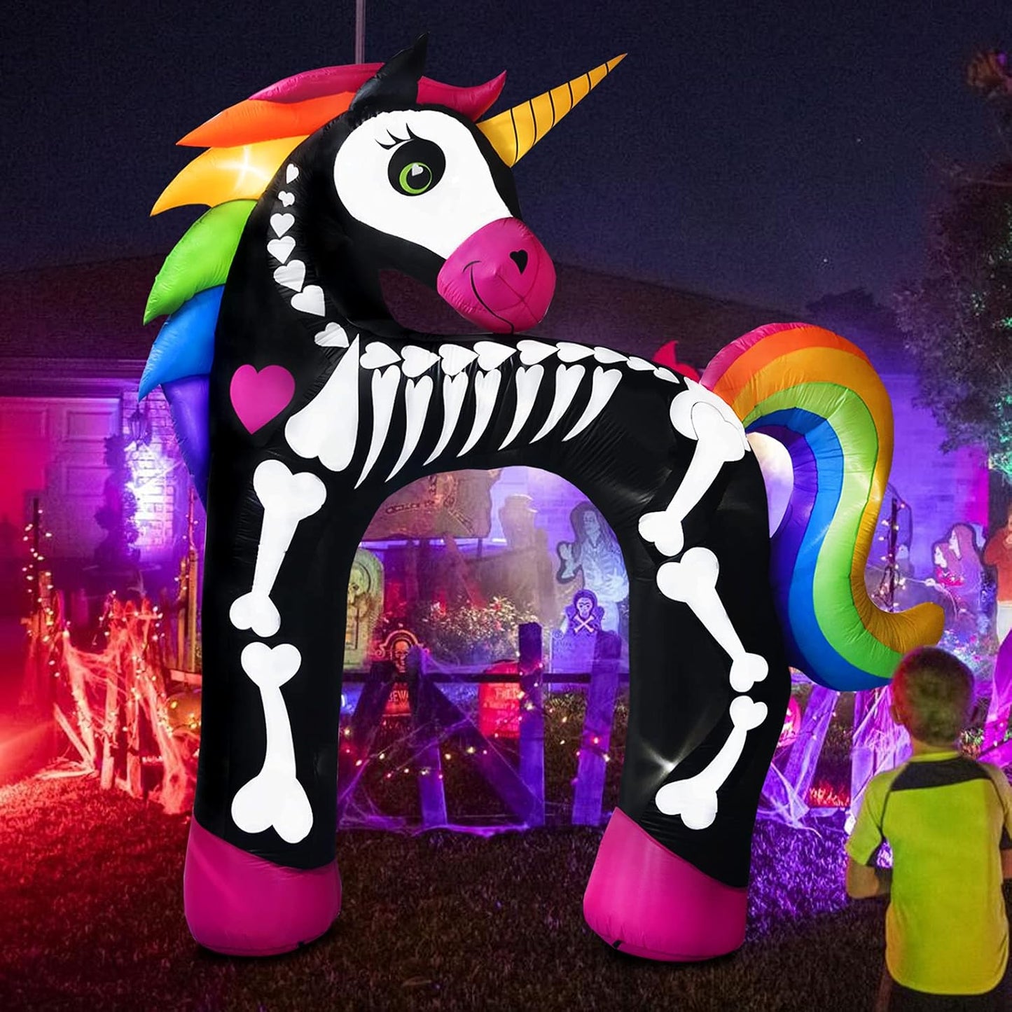 11 Ft Giant Halloween Inflatables Unicorn Archway with LED Lights