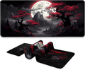 BLITZPAW Extended Gaming Mouse Pad - XL Size, Non-Slip Base, Stitched Edges - Red Moon