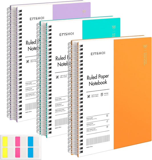 EMSHOI B5 College Ruled Notebook 3 Pack - 480 Pages, Thick Journal