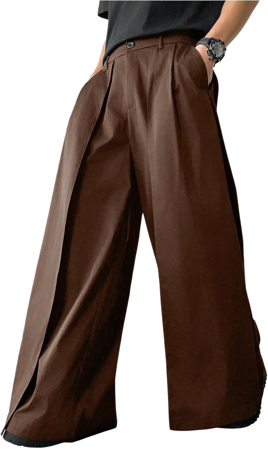 OYOANGLE Men's Baggy Wide Leg Pants for Business Casual Style
