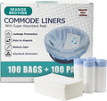 Commode Liners with Absorbent Pads - 100 Pack Disposable Commode