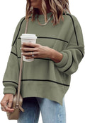 Women's Oversized Crewneck Sweaters Batwing Long Sleeve Side Slit soft