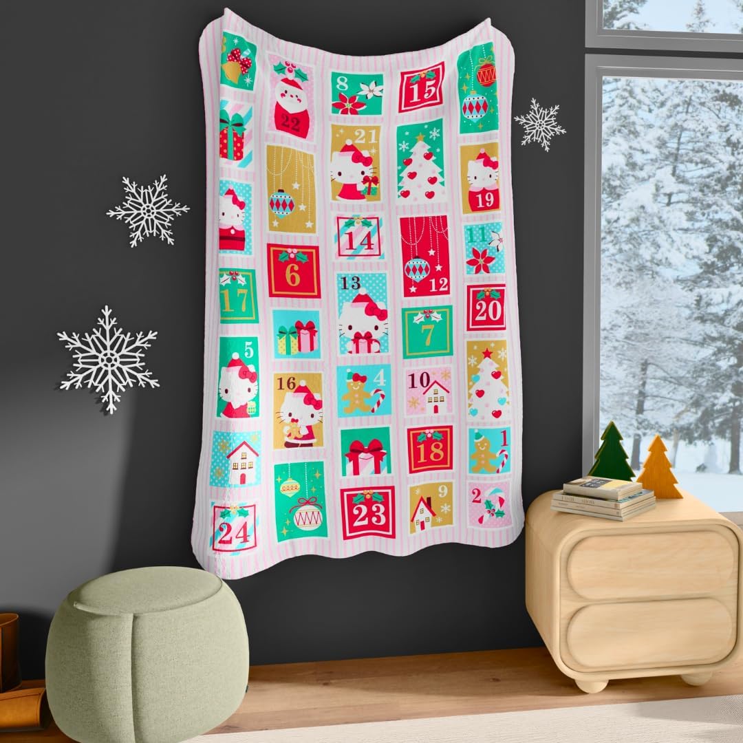 Hello Kitty Holiday Christmas Advent Calendar Blanket - Cozy Plush