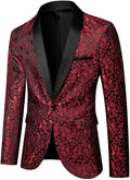 Men Black Tuxedo Floral Suit Slim Fit Shawl Lapel - Elegant
