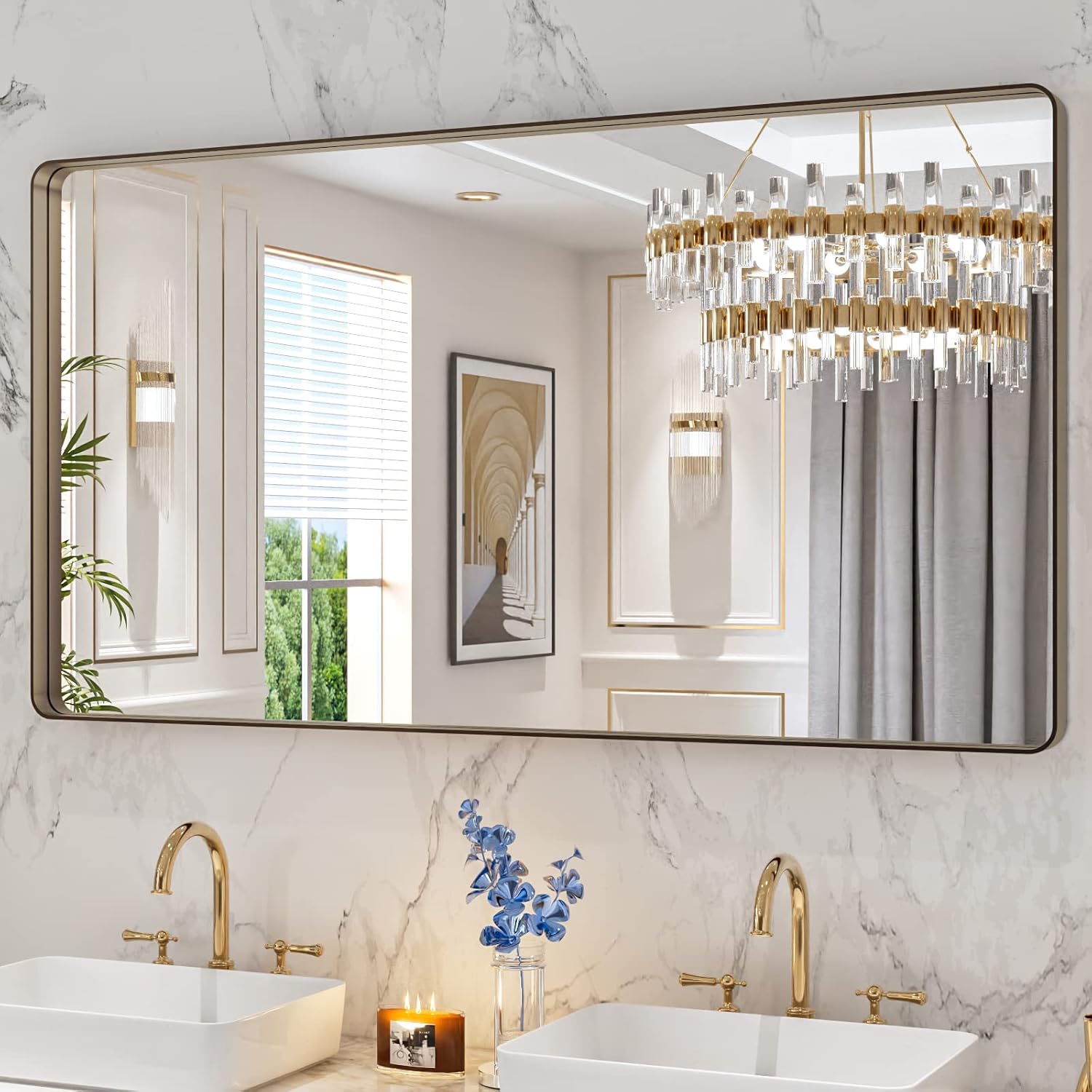 LOAAO 55X30 Bronze Bathroom Mirrors for Vanity with Style