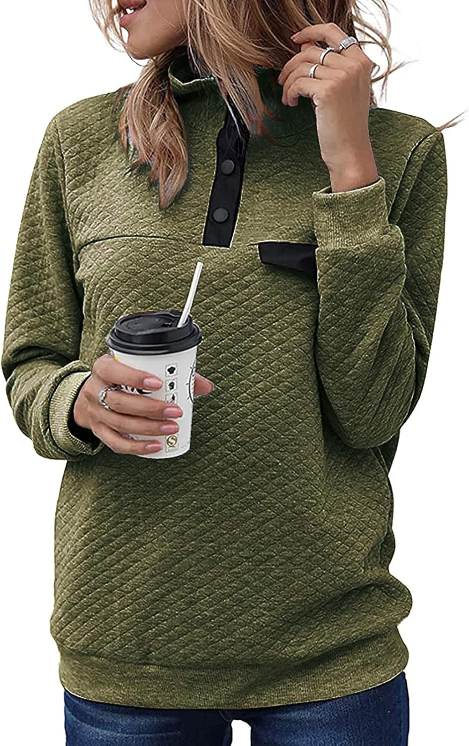 Stylish Quilted Pattern Lightweight Zipper Sweatshirt for Women