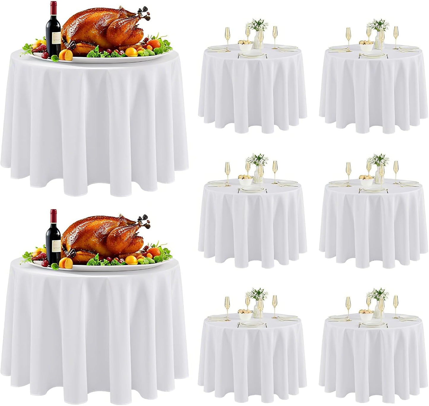 90 Inch Round Tablecloths for Weddings and Events - 8 Pack