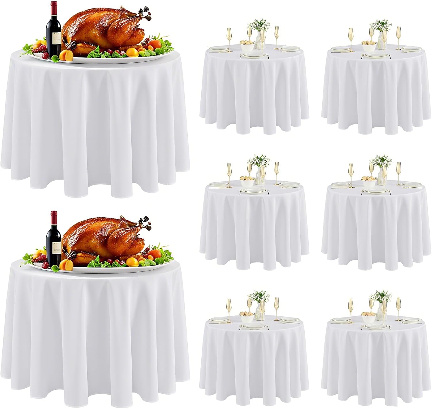 90 Inch Round Tablecloths for Weddings and Events - 8 Pack