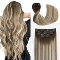Human Hair Clip in Extensions Balayage Darker Brown to Ash Blonde