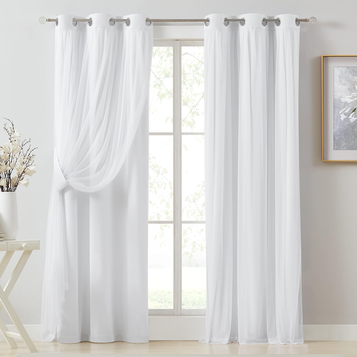 Bujasso White Full Blackout Curtain Panels for Modern Living