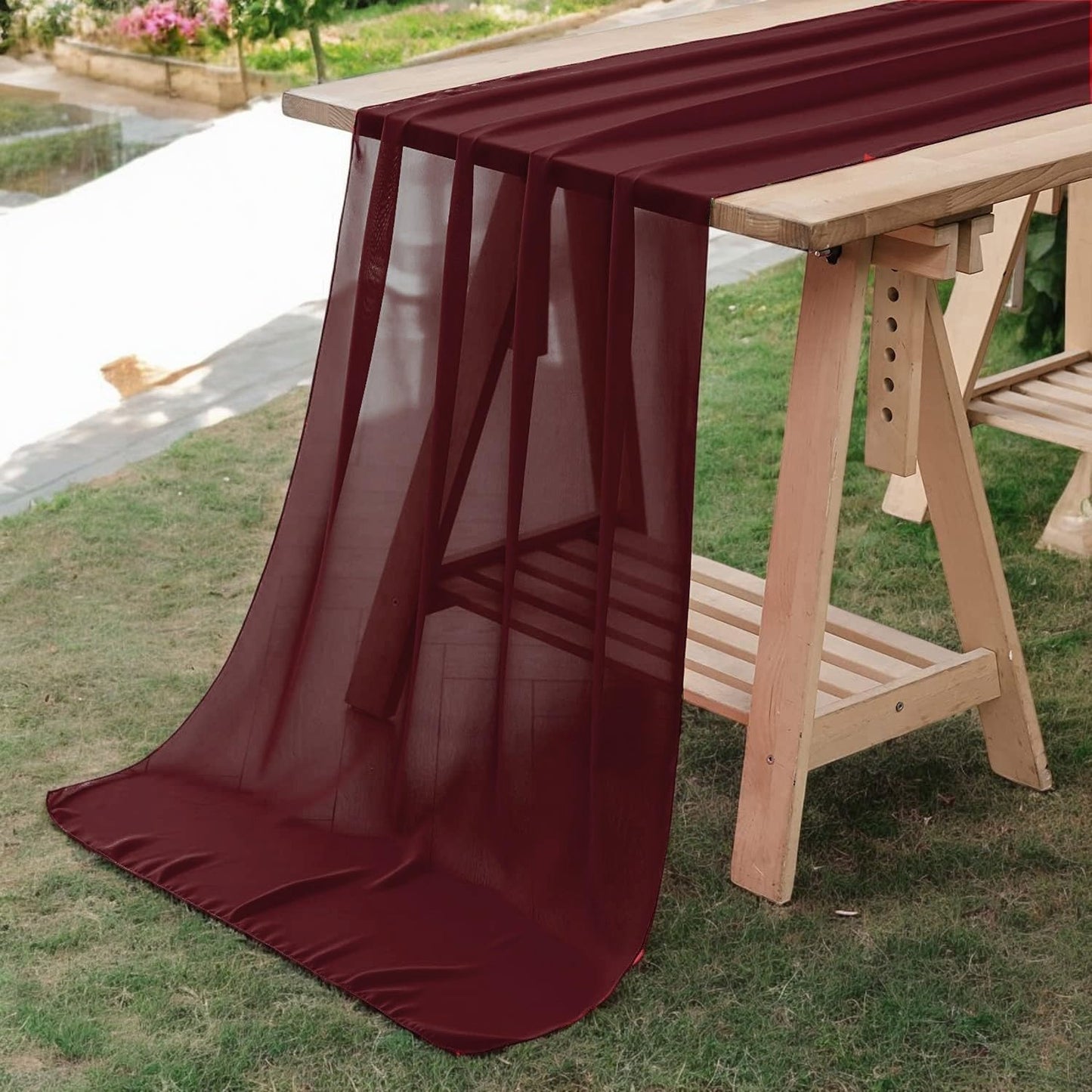 MDS Pack of 25 Burgundy 14ft Chiffon Table Runner for Events