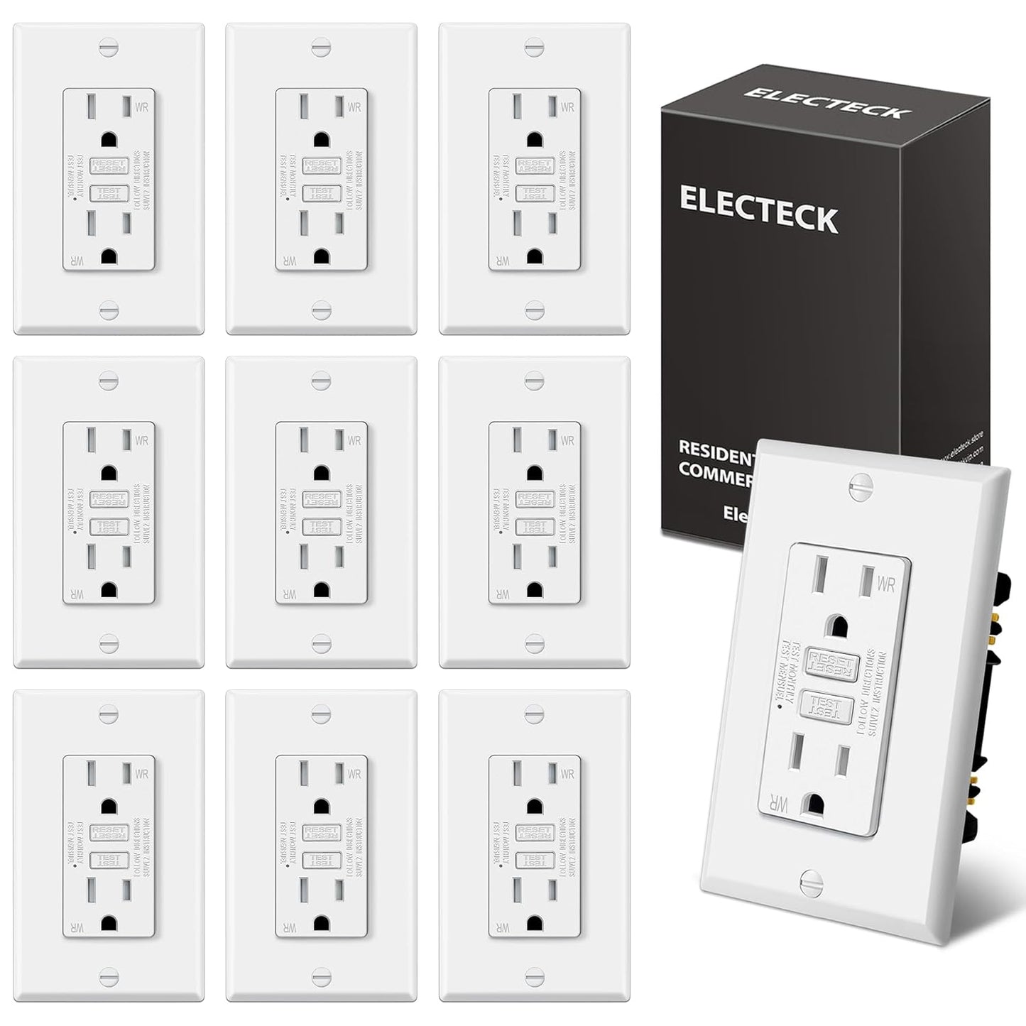 ELECTECK GFCI Outlets 10 Pack Weather Resistant Ultra Slim Design