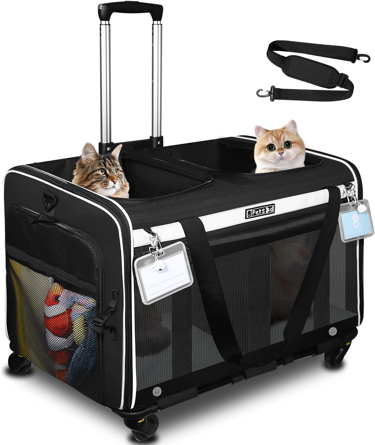 Petskd Large Rolling Double Cat Carrier for 2 Cats or Medium Dog