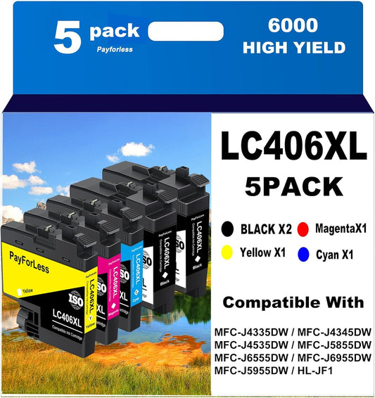 Premium 5-Pack LC406XL Ink Cartridges for Brother Printers - Vibrant Colors, Dependable Results