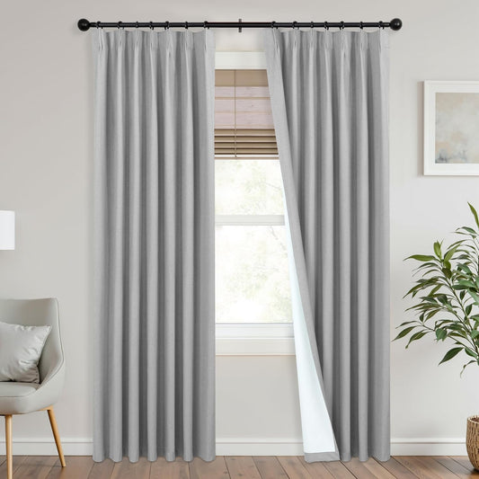 Mrs.Naturall Grey Linen Pinch Pleated Blackout Curtains 42x84