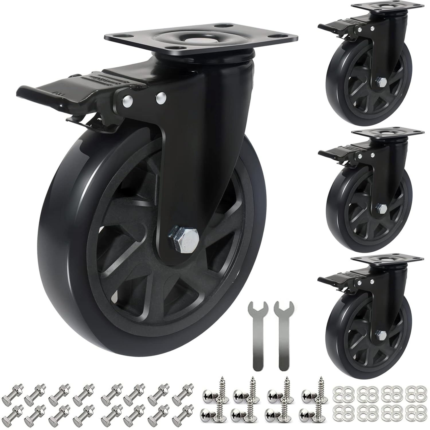 6 Inch Caster Wheels Heavy Duty Set of 4 with Brake for Mobility