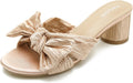 Women's Bowknot Low Chunky Heels Mules Sandals - Pleated Bow