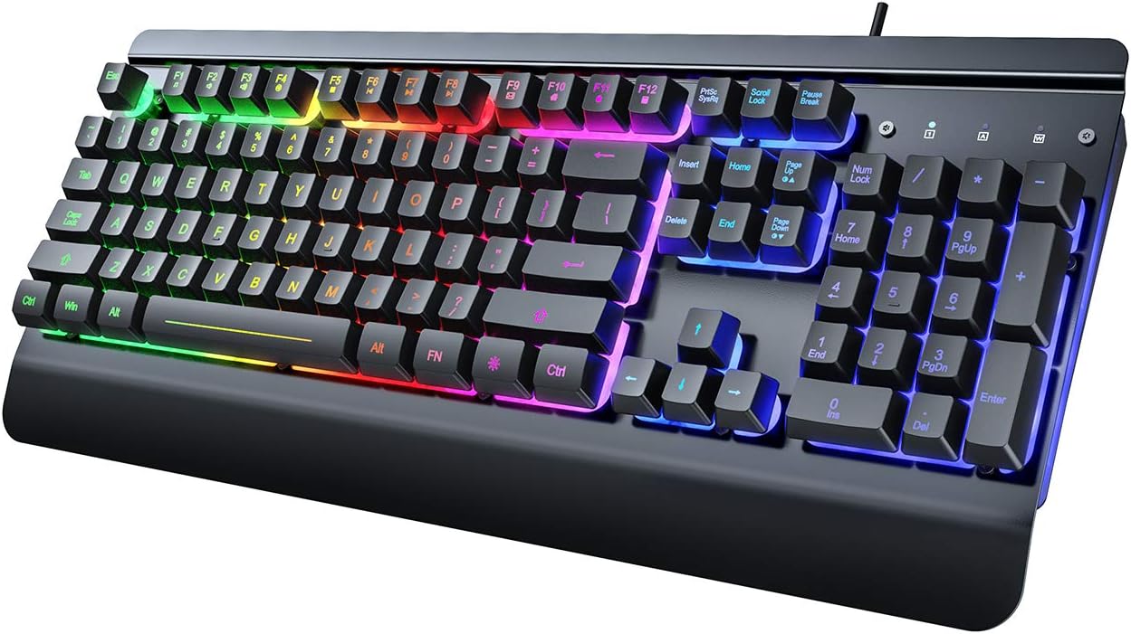 Rainbow LED Gaming Keyboard for PC Mac - Silent & Waterproof