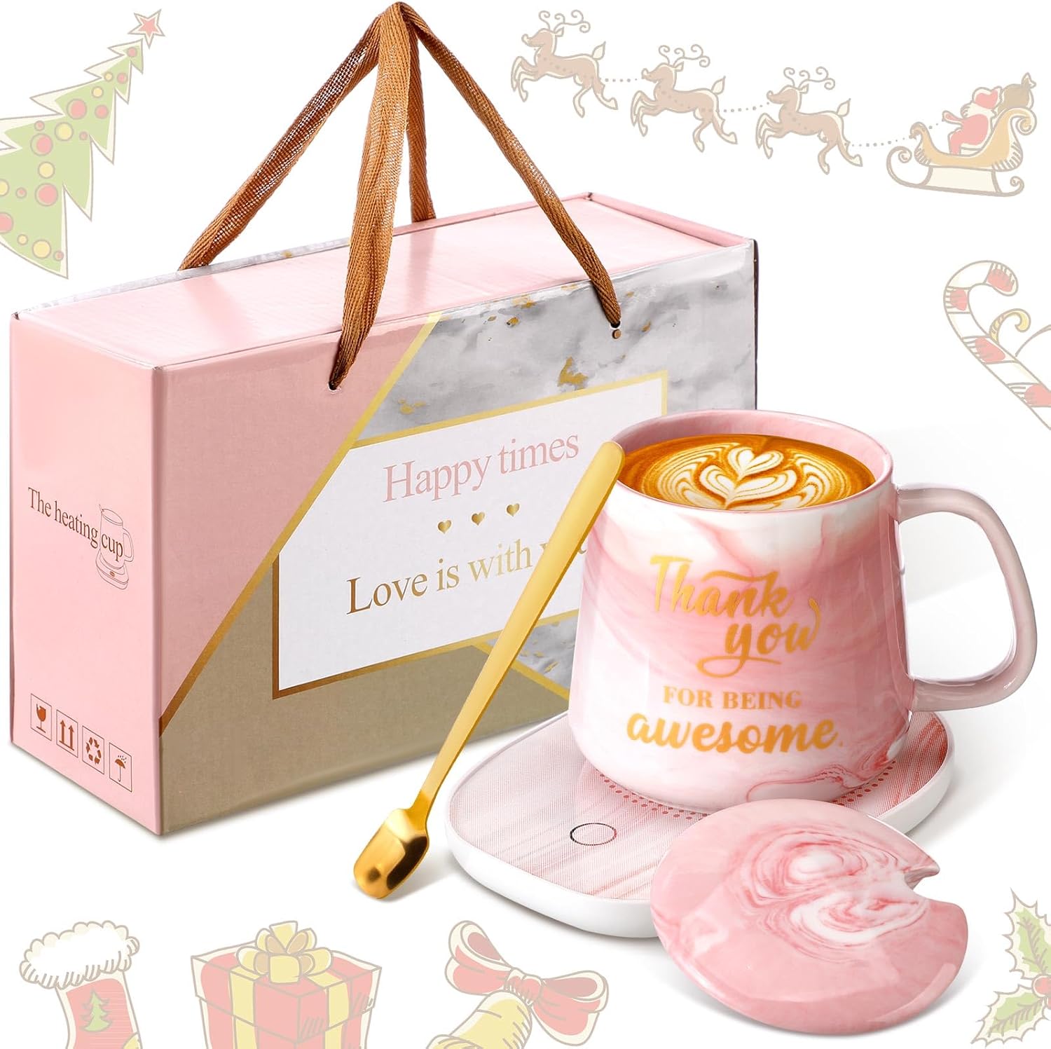 Pink Marble Mug Warmer Set - Employee Appreciation