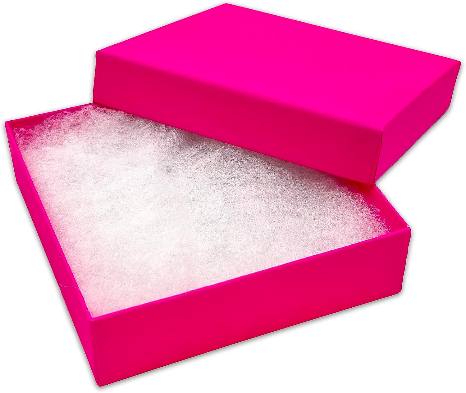 100-pack Cotton Filled Cardboard Jewelry Boxes in Neon Fuchsia