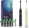 Green+Black Sonic Electric Toothbrush with 6 Heads - 90 Day Charge