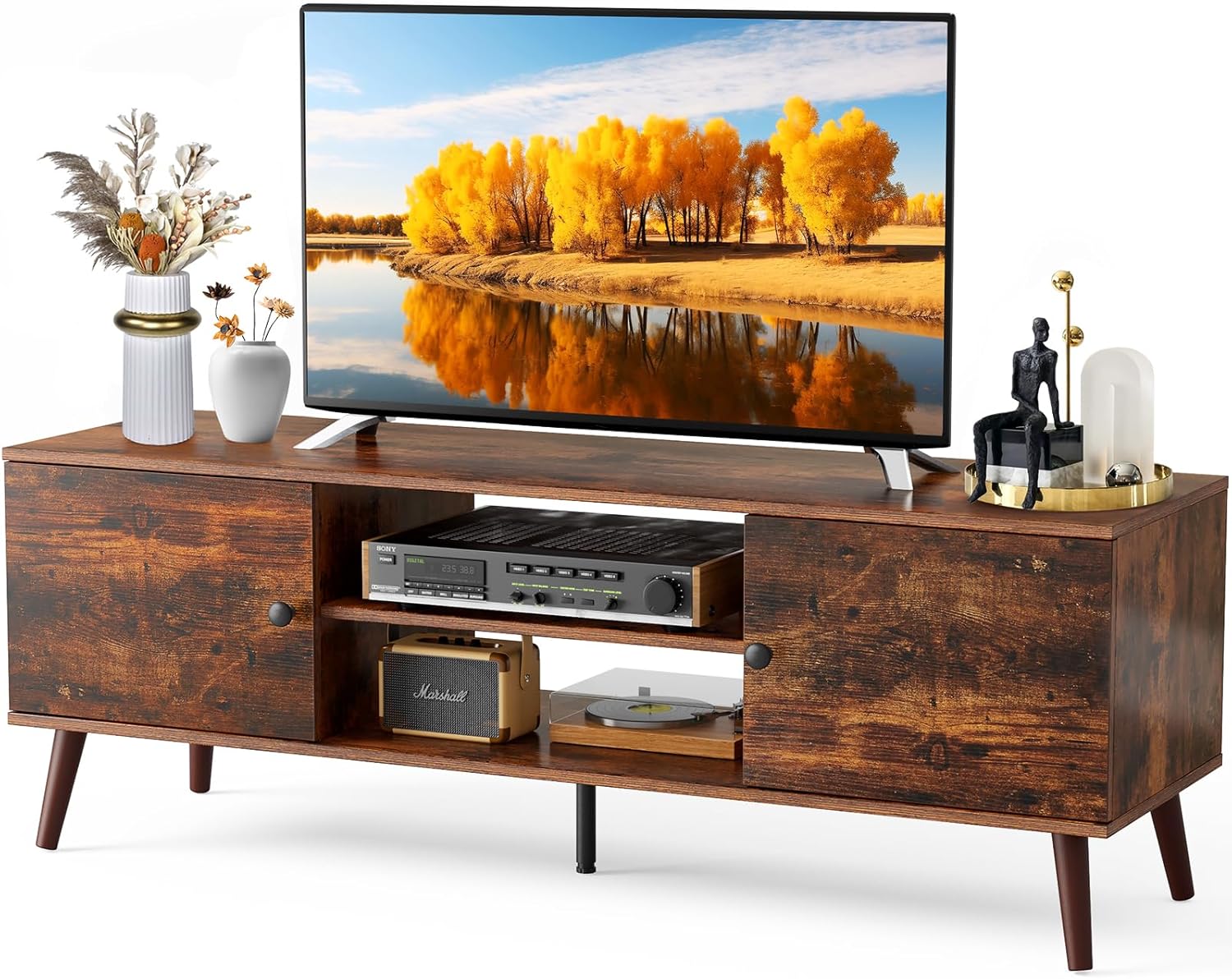 DUMOS TV Stand for 55 60 inch TV, Vintage Media Console Table