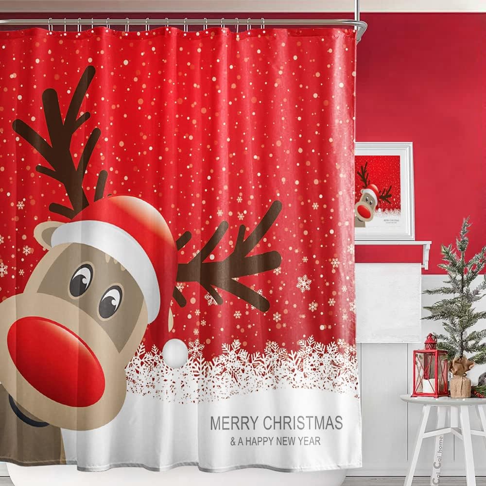 Waterproof Christmas Shower Curtain - Festive Reindeer Design