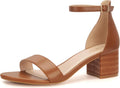 PARTY Women's Open Toe Ankle Strap Low Block Heels - Comfortable Shoes