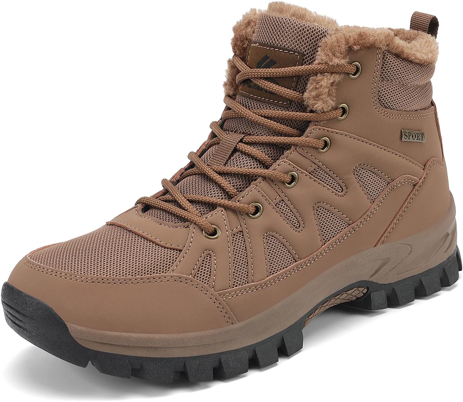 FLARUT Mens Snow Boots Insulated Fur Liner for Winter Hiking