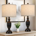 Farmhouse Table Lamps Set of 2 - Matte Black Rustic 22in Linen Shade