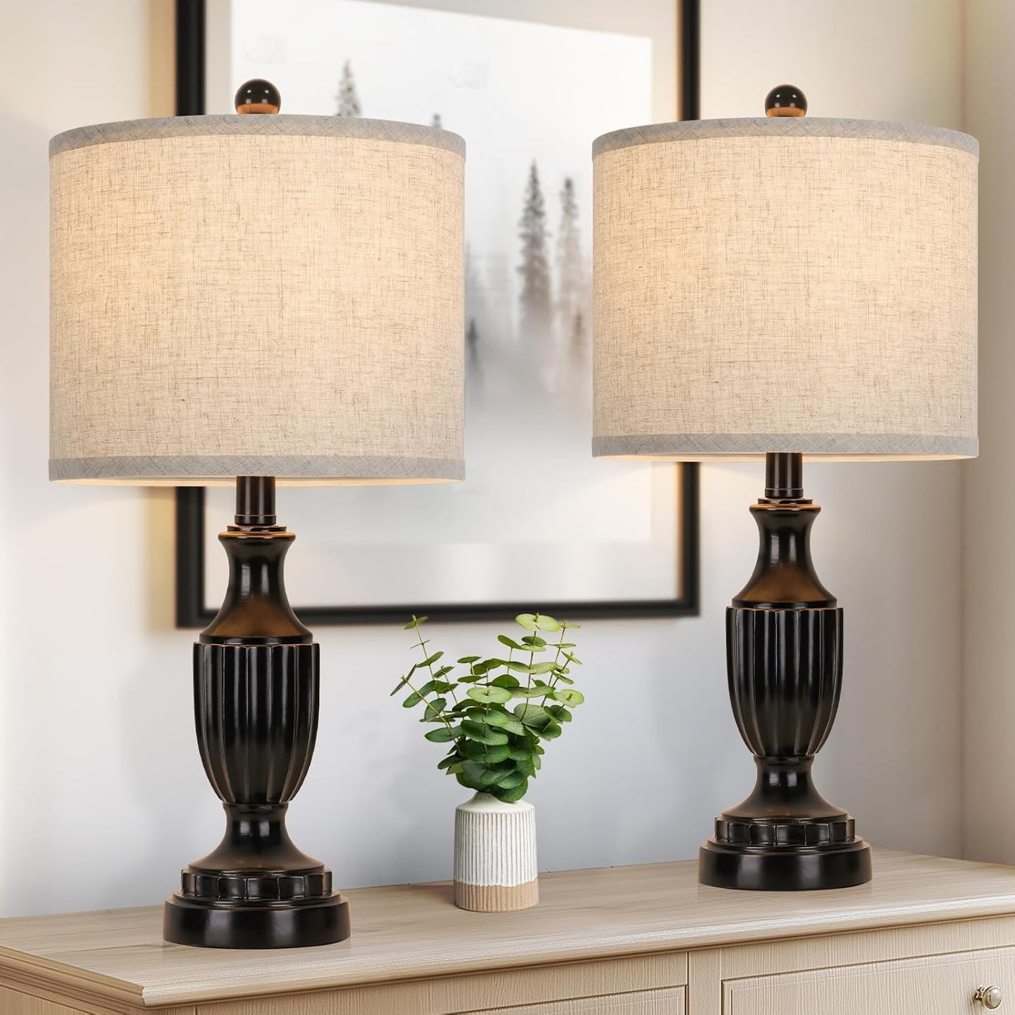 Farmhouse Living Room Table Lamps Set of 2 for Vintage Decor