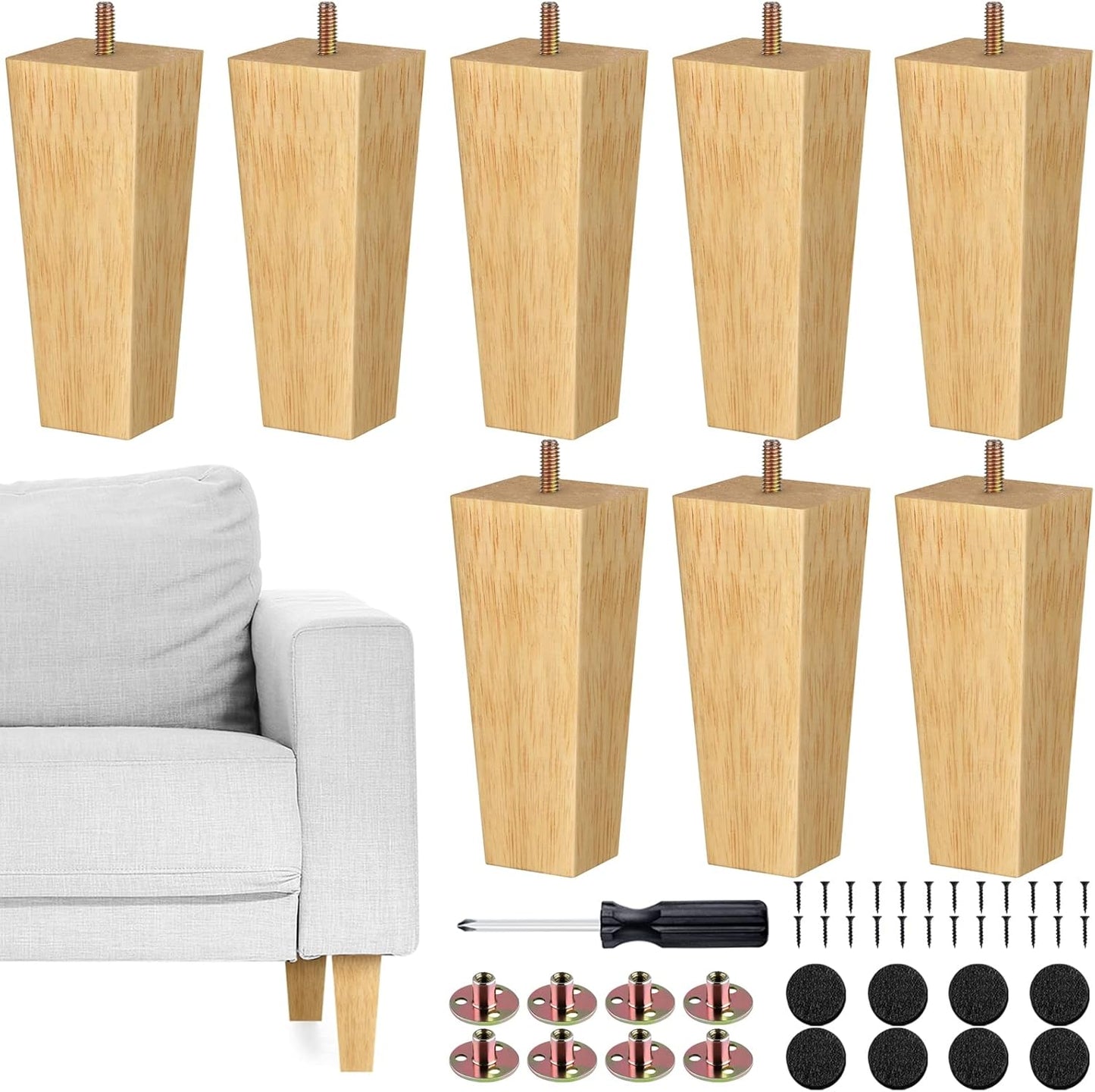 TURSTIN Set of 8 Square Solid Wood Couch Legs for Furniture