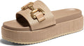 Coutgo Womens Platform Raffia Espadrilles Slide Sandals - Beach Ready