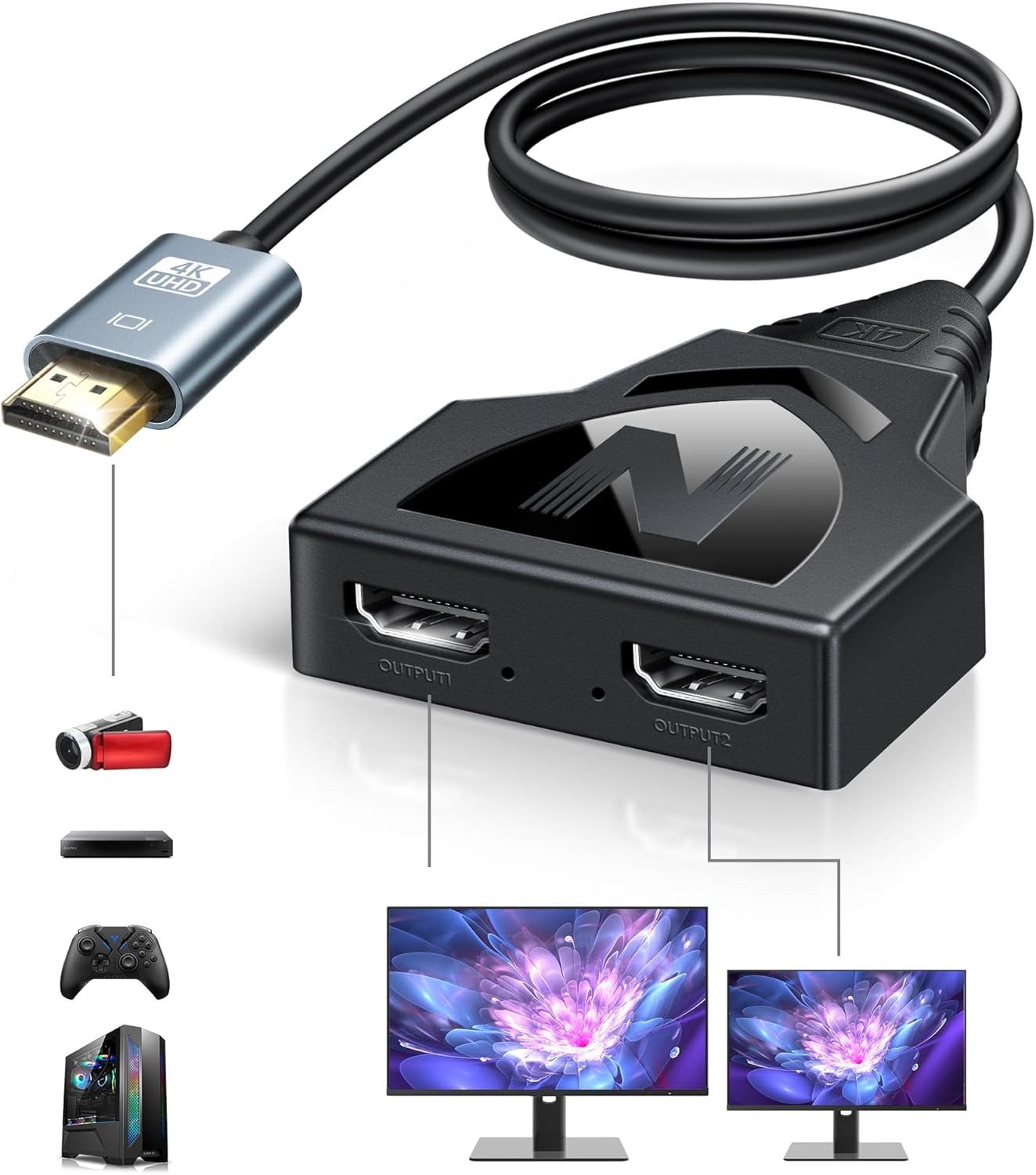 NEWCARE HDMI Splitter 1 to 2: Mirror Display, 4K Quality