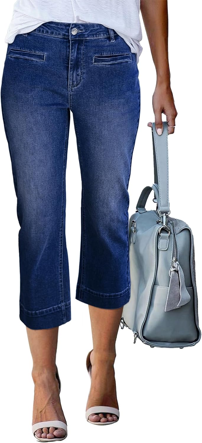 High Waisted Slim Straight Capri Jeans for Women by luvamia